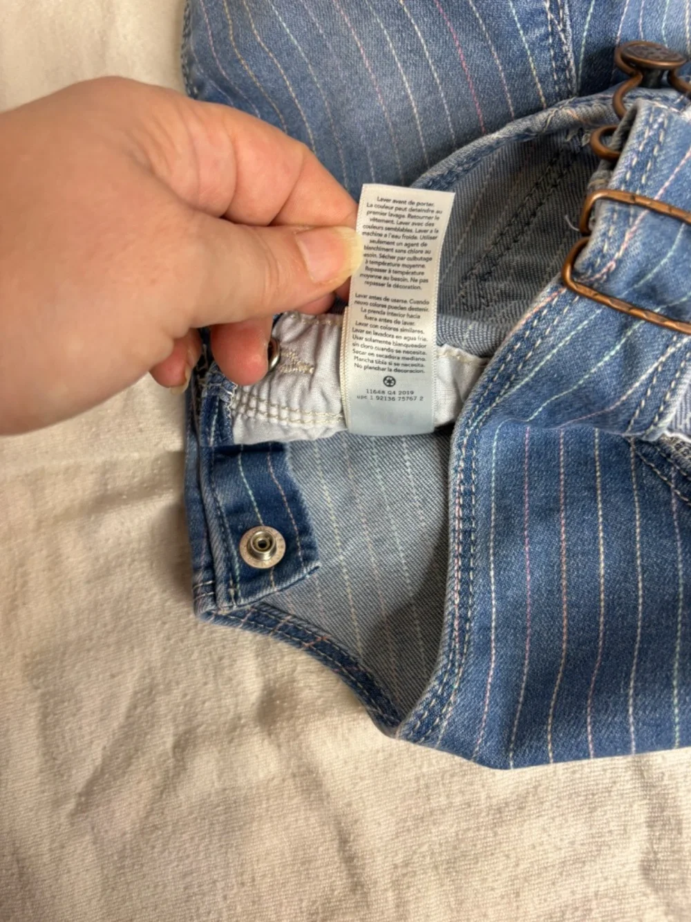 OSHKOSH B’GOSH Baby Girl’s Light Wash Striped Vestbak Overalls Size 3M Y2K